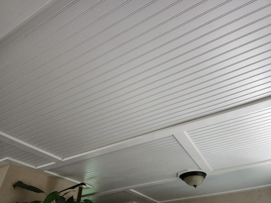 Coffered beadboard ceiling overview