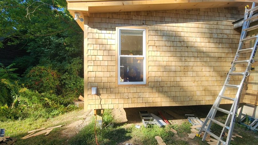 Cedar shingle siding installation — Central Maine